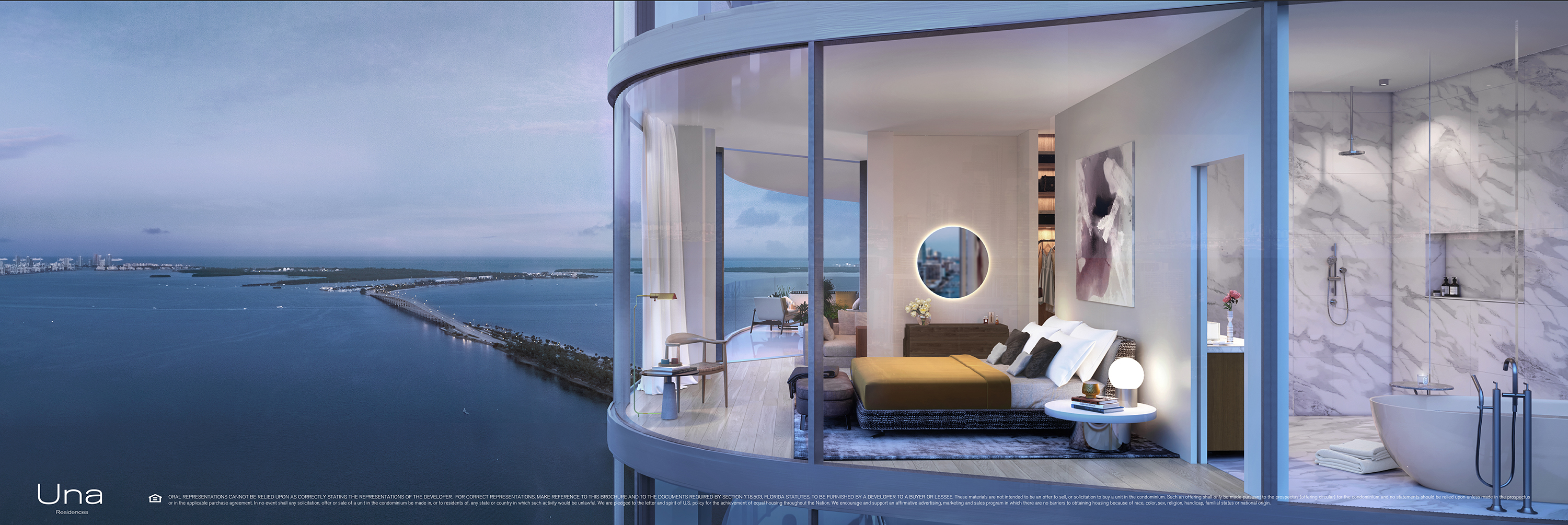 Una Residences northwest view over Biscayne Bay and Miami skyline